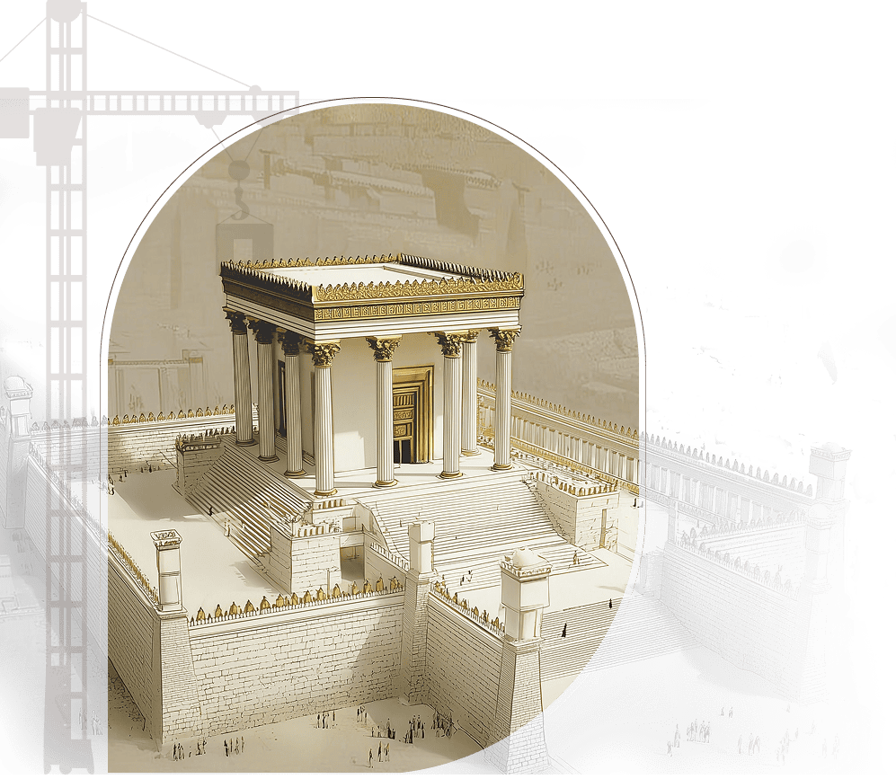 מכון המקדש בירושלים עם ארכיטקטורה עתיקה ומפוארת.